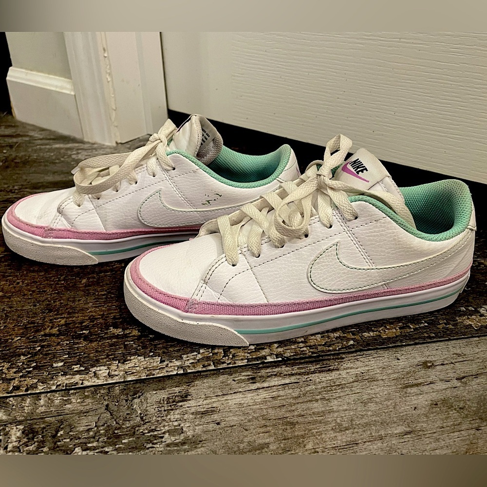 Nike Women's White Sneakers with Pink and Mint Accents